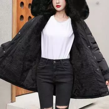 Зимнее пальто по низкой цене в продаже, женское бежевое пальто с добавлением шерсти, толстая теплая куртка-парка с меховым капюшоном, новинка 2023, модное тонкое хлопковое пальто с поясом M светло-зеленый