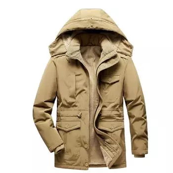 Зимнее пальто с хлопковой подкладкой для мужчин среднего возраста, свободная однотонная флисовая куртка большого размера с несколькими карманами L чёрный