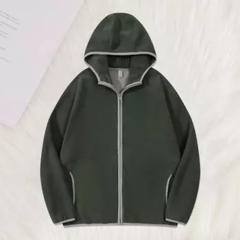 Зимнее пальто с капюшоном и карманами, кардиган, застежка-молния, толстые длинные рукава, однотонный цвет M армия зеленый