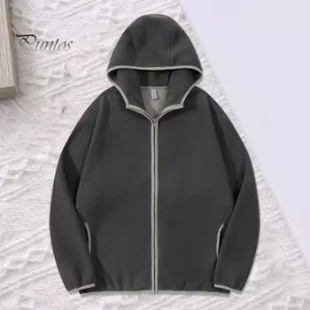 Зимнее пальто с капюшоном и карманами, кардиган с застежкой-молнией, толстая однотонная свободная куртка с длинными рукавами, повседневная верхняя одежда для занятий спортом и спортом на открытом воздухе M армия зеленый