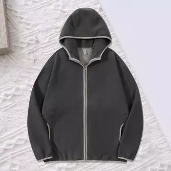 Зимнее пальто с капюшоном и карманами Yousheng, кардиган с застежкой-молнией, толстая однотонная свободная куртка с длинными рукавами, повседневная верхняя одежда для занятий спортом на открытом воздухе и в школе M светло-серый