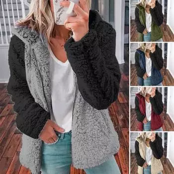 Зимнее пальто с капюшоном контрастного цвета с длинными рукавами на молнии из флиса, сохраняющее тепло, повседневный кардиган больших размеров, женская куртка для повседневной носки