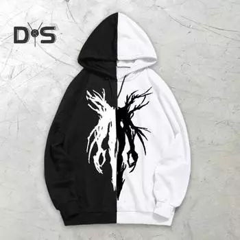 Зимнее пальто с капюшоном унисекс с принтом паука в стиле панк уличная одежда на молнии с длинным рукавом с капюшоном свободная теплая контрастная цветная толстовка для косплея L чёрный