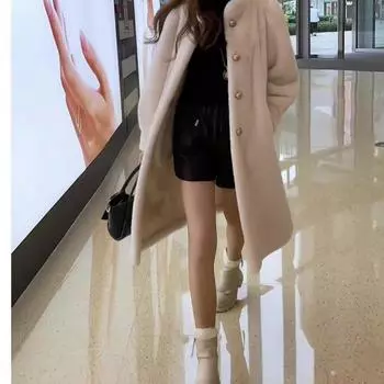 Зимнее пальто средней и длинной длины, шуба, женская 2024 года, осенне-зимний темперамент, утолщенный теплый меховой топ M recommends 80-55kg