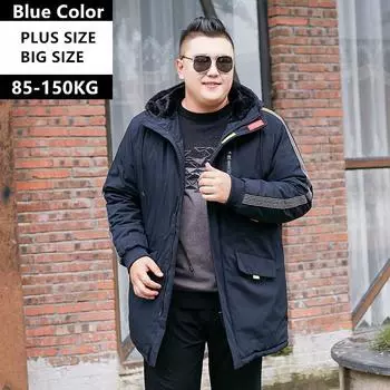 Зимнее пальто толстые мужские длинные мужские куртки черные камуфляжные синие с капюшоном парка одежда 6XL (115-125KG)