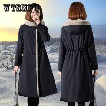 Зимнее пальто Wild Plus из плотного хлопка с имитацией парка из хлопка, женское длинное пальто с подкладкой из искусственного меха, женское пальто M