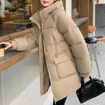 Зимнее пальто Женская верхняя одежда большого размера Модная свободная толстая теплая женская парка с капюшоном M чёрный