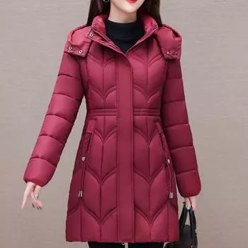 Зимнее пальто Женская верхняя одежда Элегантные толстые женские куртки среднего возраста Теплые парки с капюшоном L чёрный