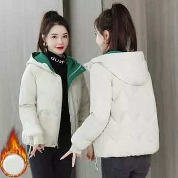 Зимнее пальто Женский пуховик из хлопка Теплый свободный стеганый хлопковый пуховик Повседневный черный красный Верхняя одежда XS