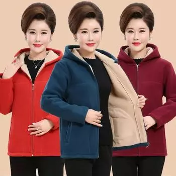Зимнее пальто женское большого размера флисовая спортивная рубашка для людей среднего возраста куртка пожилого возраста утепленная верхняя одежда с капюшоном 5XL красный