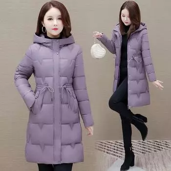 Зимнее пальто женское, новинка 2023 года, модное облегающее пальто среднего возраста и длинное пальто XL фиолетовый