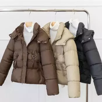 Зимнее пальто женское плюс размер модные толстые теплые короткие парки больших размеров с капюшоном женские куртки с длинными рукавами M чёрный