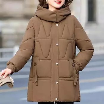 Зимнее пальто Женское с длинным рукавом Верхняя одежда с капюшоном Элегантные свободные толстые теплые женские куртки Зимние парки XL чёрный