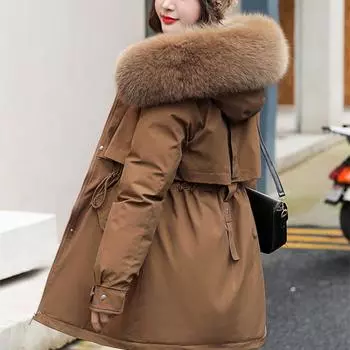 Зимнее пальто женское шерстяное пальто Parker Coat женское меховое пальто с капюшоном M хаки