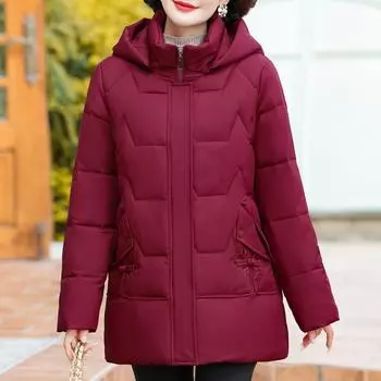 Зимнее пальто Женское Толстое Теплая Верхняя Одежда С Капюшоном Элегантные Куртки Для Женщин Среднего Возраста Зимние Парки Больших Размеров XL чёрный