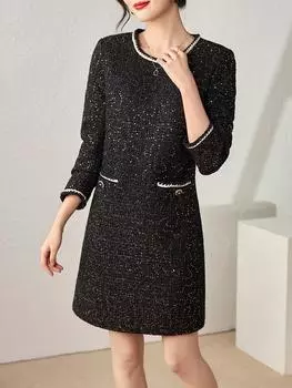 Зимнее платье из твида с пайетками для знаменитостей для женщин XXL чёрный