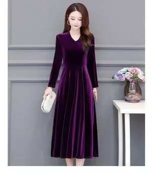 Зимнее платье из золотого бархата с V-образным вырезом в западном стиле для женщин L