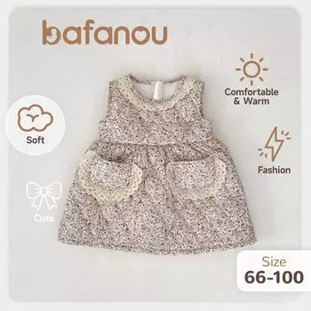 Зимнее платье с цветочным принтом для девочек, теплая юбка для новорожденных, детские модные платья с карманами для девочек bafanou 66102 66cm(3-6M)