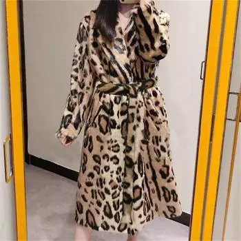 Зимнее плюшевое пальто, женское свободное модное плюшевое пальто, женское леопардовое пальто из искусственного меха, длинная куртка из искусственного меха, женские утепленные пальто S