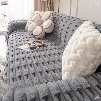 Зимнее плюшевое полотенце для дивана с кроликом, полное покрытие, утолщенные простые и легкие роскошные нескользящие подушки для сиденья 180*130cm