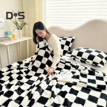 Зимнее покрывало с контрастным клетчатым принтом, двухстороннее, для спальни, гостиной, офиса, школы, спального одеяла, фланелевое одеяло для автомобиля S жёлтый/белый