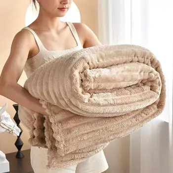 Зимнее полосатое бархатное одеяло, коралловый фланелевый чехол для дивана, одеяло для сна, офисная шаль, маленькое одеяло для кондиционирования воздуха, покрывало для кроватей 150x200cm-1pc кофейный