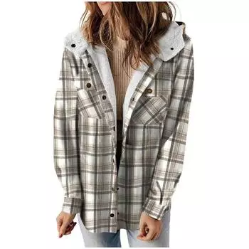 Зимнее повседневное клетчатое утепленное женское пальто с капюшоном S оранжевый