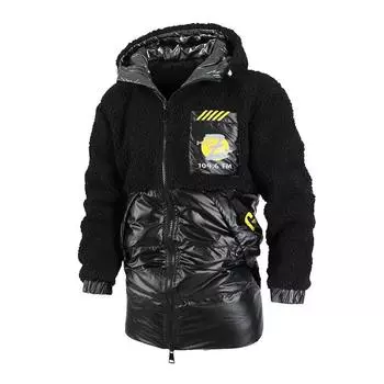 Зимнее повседневное пальто из овечьей шерсти, мужское пальто Splicing Trend с капюшоном средней и длинной длины M чёрный