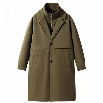 Зимнее повседневное пальто на белом утином пуху, мужская куртка средней длины с утолщенными лацканами, парки в стиле Harbor M чёрный