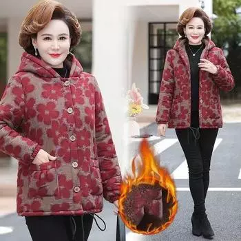 Зимнее принтованное хлопковое пальто для женщин, утепленные парки, пальто с хлопковой подкладкой, свободная клетчатая верхняя одежда для женщин XXXXXL красный