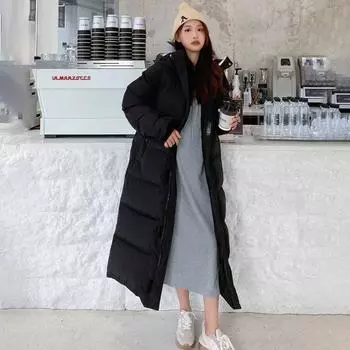 Зимнее пуховое хлопковое пальто Хлопковая куртка Средней длины, длиной до колена, хлопковая куртка, пальто большого размера L чёрный