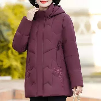 Зимнее пуховое пальто для женщин, винтажная верхняя одежда больших размеров с капюшоном, элегантный толстый теплый пуховик для женщин Prakas XL фиолетовый