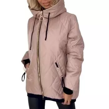 Зимнее пуховое пальто с капюшоном и застежкой-молнией на шнурке, ветрозащитная утепленная верхняя одежда, сохраняющая тепло, приталенное пальто для холодной погоды S розовый