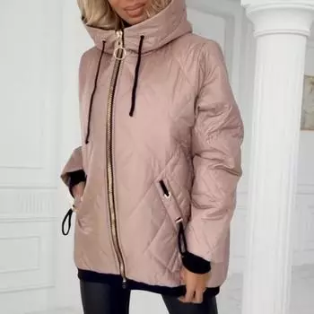 Зимнее пуховое пальто с капюшоном и застежкой-молнией на шнурке, ветрозащитная утепленная верхняя одежда S розовый