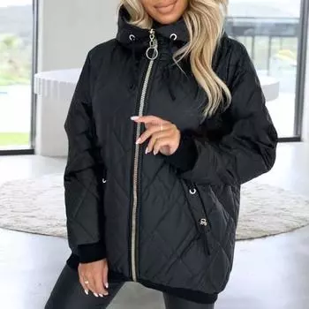 Зимнее пуховое пальто с капюшоном и застежкой-молнией на шнурке, ветрозащитная утепленная верхняя одежда, сохраняющая тепло, приталенное пальто для холодной погоды S чёрный