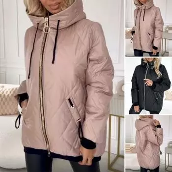 Зимнее пуховое пальто с капюшоном и застежкой-молнией на шнурке, ветрозащитная утепленная верхняя одежда, сохраняющая тепло, приталенное пальто для холодной погоды S розовый