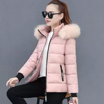 Зимнее пуховое пальто с капюшоном и карманами на молнии, ветрозащитная парка, сохраняющая тепло, облегающая, большого размера, повседневная верхняя одежда для холодной погоды, хлопковая куртка L чёрный