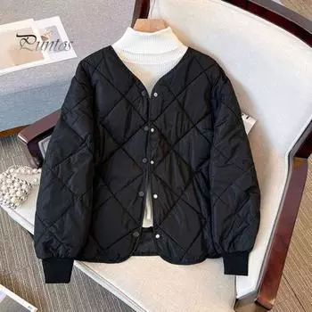 Зимнее пуховое пальто с карманами, утепленное, с V-образным вырезом, ромбовидной строчкой, застежкой-молнией, ветрозащитное, сохраняющее тепло, повседневная верхняя одежда для холодной погоды, хлопковая куртка M кофейный