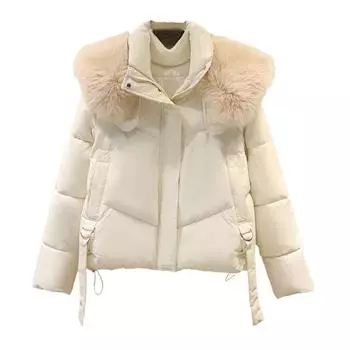 Зимнее пуховое пальто с меховой подкладкой, капюшоном, воротником-стойкой, карманами, застегивающейся на молнию, паркой с ремешком M