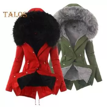 Зимнее пуховое пальто с подкладкой, меховым капюшоном и карманами, застежка-молния, парка, ветрозащитная, сохраняющая тепло, повседневная верхняя одежда для холодной погоды, куртка S