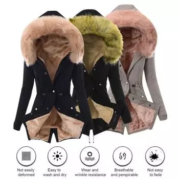 Зимнее пуховое пальто с подкладкой, меховым капюшоном и карманами, застежка-молния, парка, ветрозащитная, сохраняющая тепло, повседневная верхняя одежда для холодной погоды, куртка XL