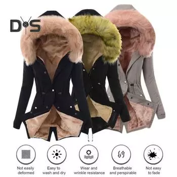 Зимнее пуховое пальто с подкладкой, меховым капюшоном и карманами, застежка-молния, парка, ветрозащитная, сохраняющая тепло, повседневная верхняя одежда для холодной погоды, куртка S