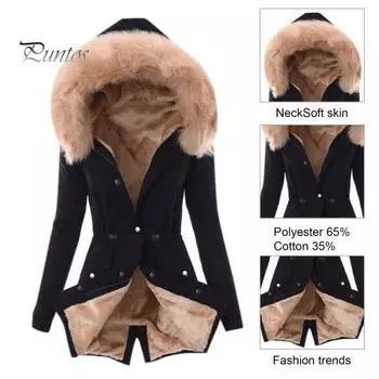 Зимнее пуховое пальто с подкладкой, меховым капюшоном и карманами, застежка-молния, парка, ветрозащитная, сохраняющая тепло, повседневная верхняя одежда для холодной погоды, куртка S