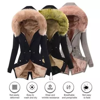 Зимнее пуховое пальто с подкладкой, меховым капюшоном и карманами, застежка-молния, парка, ветрозащитная, сохраняющая тепло, повседневная верхняя одежда для холодной погоды, куртка M