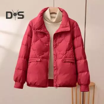 Зимнее пуховое пальто с подкладкой, отложным воротником, карманами, застегивающейся на молнию, ветрозащитной, сохраняющей тепло, повседневной верхней одеждой для холодной погоды, хлопковой курткой M чёрный