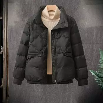 Зимнее пуховое пальто с подкладкой, отложным воротником, карманами, застегивающейся на молнию, ветрозащитной, сохраняющей тепло курткой M хаки