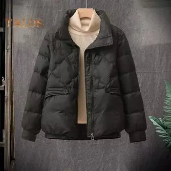 Зимнее пуховое пальто с подкладкой, отложным воротником, карманами, застегивающейся на молнию, ветрозащитной, сохраняющей тепло, повседневной верхней одеждой для холодной погоды, хлопковой курткой M красный