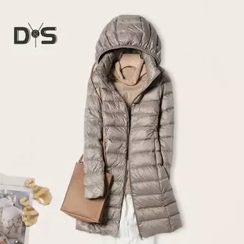 Зимнее пуховое пальто с сумкой для хранения, утолщенный стеганый плюшевый капюшон, средней длины, ветрозащитная, с длинными рукавами, ветрозащитная, теплая, повседневная верхняя одежда из хлопка, куртка M хаки