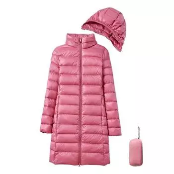 Зимнее пуховое пальто с сумкой для хранения, утолщенный плюшевый капюшон, средняя длина, ветрозащита, длинные рукава, ветрозащита M