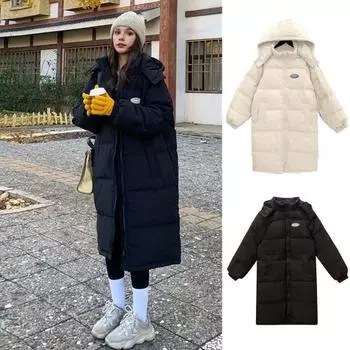 Зимнее пуховое пальто с утеплителем, капюшоном, воротником-стойкой, длиной выше колена, карманами, застежкой-молнией, ветрозащитное, сохраняющее тепло, теплая верхняя одежда, хлопковая куртка S белый